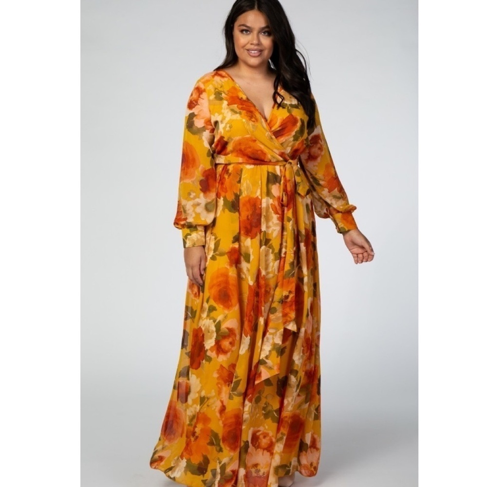 PinkBlush floral chiffon long sleeve maxi dress